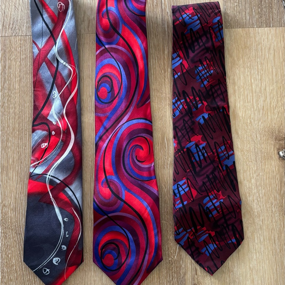 Curated Stylish J. Garcia Red and Blue Men's Ties- Set of 3